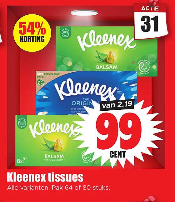 Kleenex tissues Alle varianten. Pak 64 of 80 stuks.