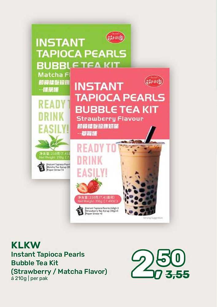 KLKW Instant Tapioca Pearls Bubble Tea Kit (Strawberry / Matcha Flavor)