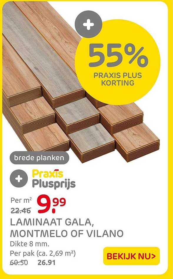 Laminaat Gala, Montmelo of Vilano 55% Praxis Plus korting