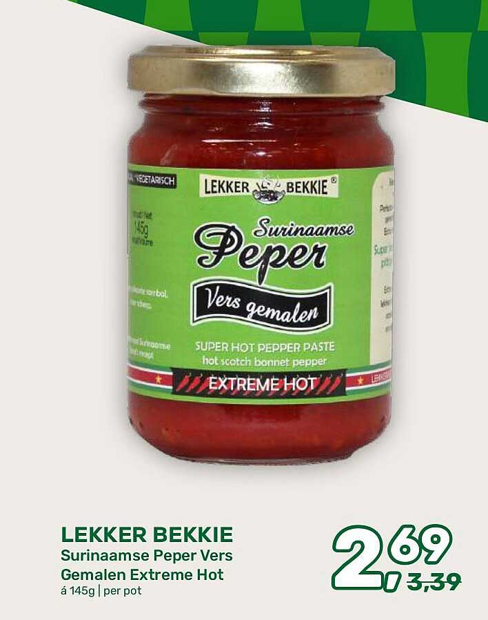 LEKKER BEKKIE Surinaamse Peper Vers Gemalen Extreme Hot à 145g | per pot