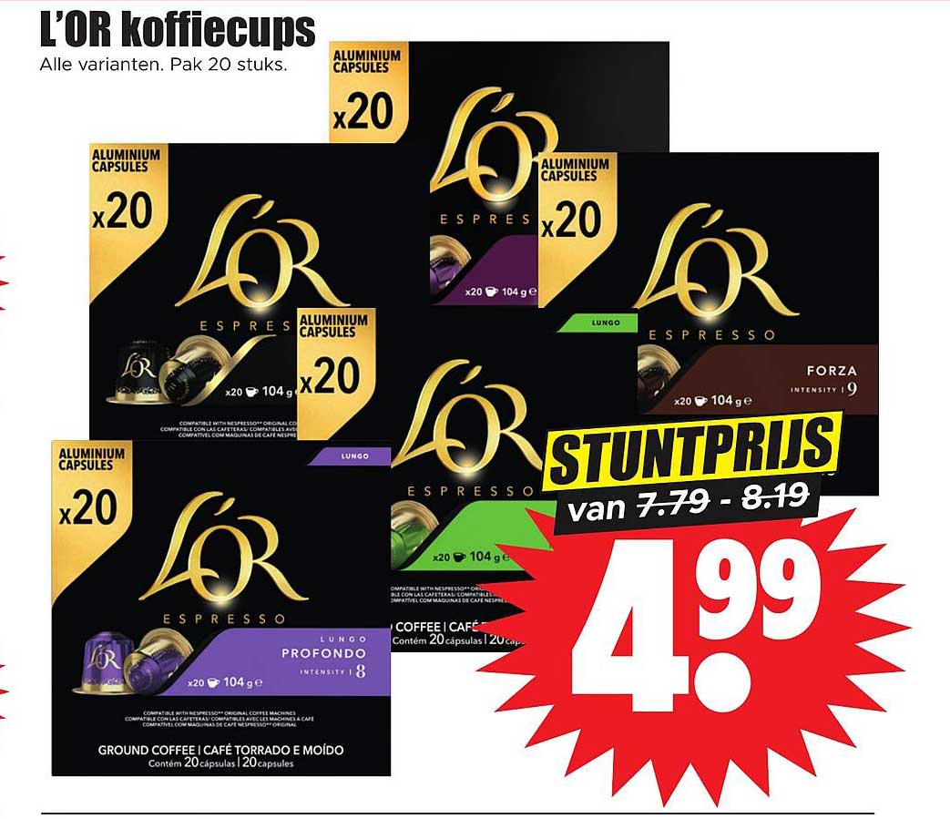 L'OR koffiecups Alle varianten. Pak 20 stuks. STUNTPRIJS