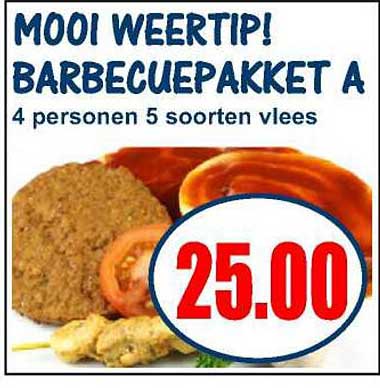 MOOI WEERTIP! BARBECUEPAKKET A 4 personen 5 soorten vlees