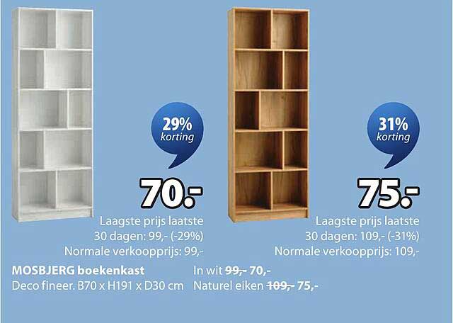 MOSBJERG boekenkast Deco fineer. B70 x H191 x D30 cm