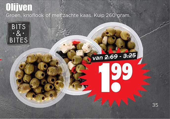Olijven Groen, knoflook of met zachte kaas. Kuip 260 gram.