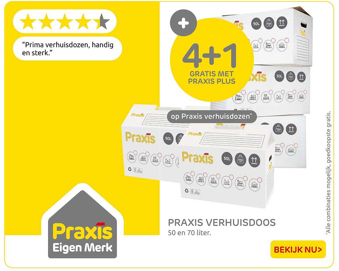 PRAXIS VERHUISDOOS 50 en 70 liter. 4+1 GRATIS MET PRAXIS PLUS