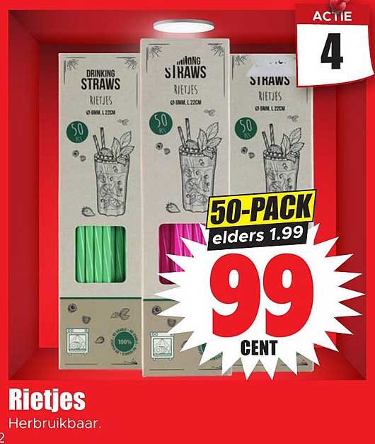 Rietjes Herbruikbaar. 50-pack elders 1.99