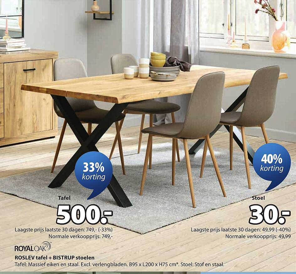 ROYAL OAK ROSLEV tafel + BISTRUP stoelen