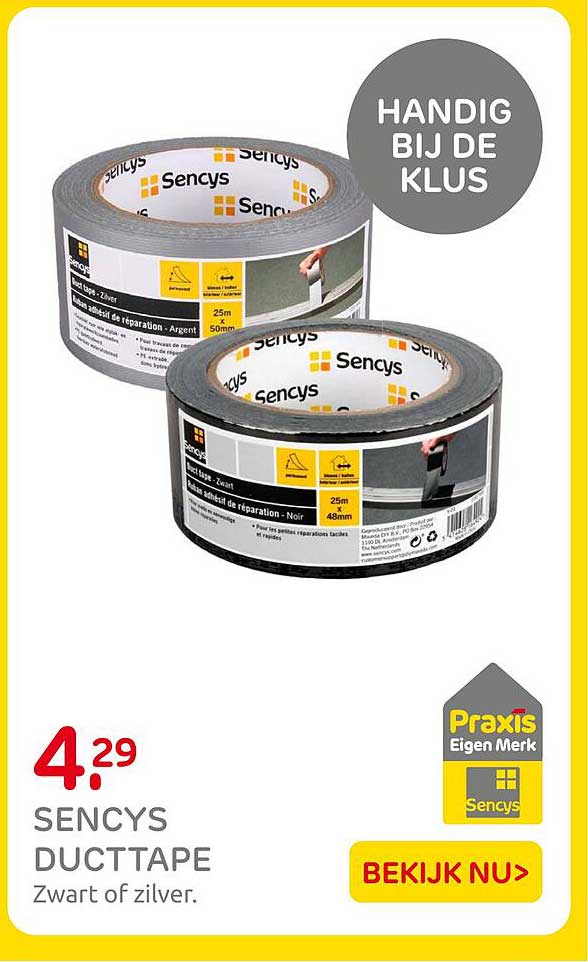 Sencys ducttape zwart of zilver