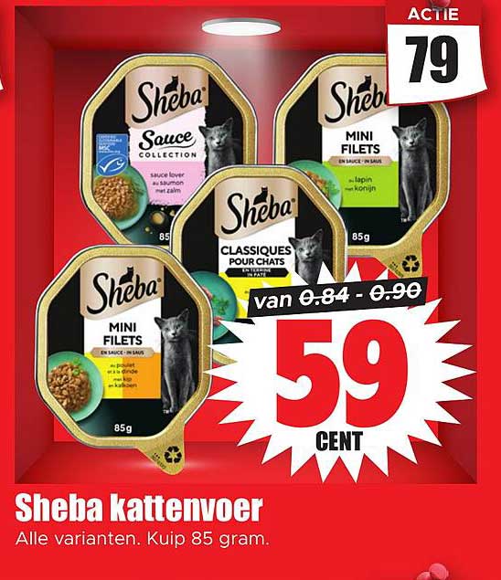 Sheba kattenvoer Alle varianten. Kuip 85 gram. van 0.84 - 0.90