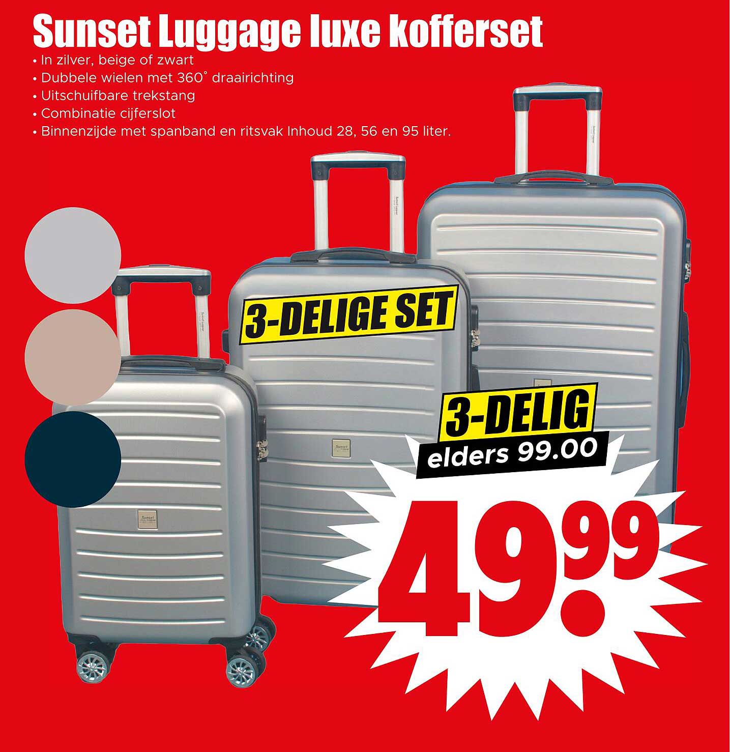 Sunset Luggage luxe kofferset 3-delig set