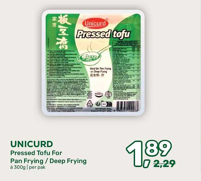 UNICURD Pressed Tofu For Pan Frying / Deep Frying á 300g | per pak