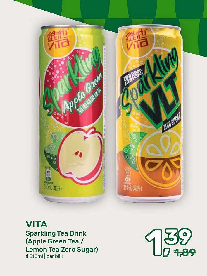 VITA Sparkling Tea Drink (Apple Green Tea / Lemon Tea Zero Sugar) á 310ml