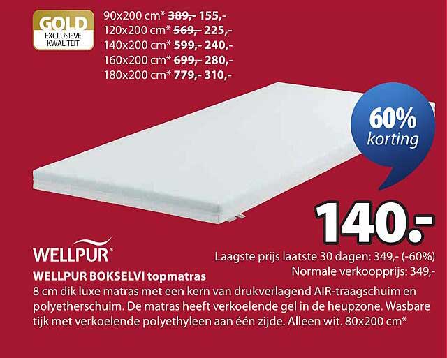 WELLPUR BOKSELVI topmatras 60% korting