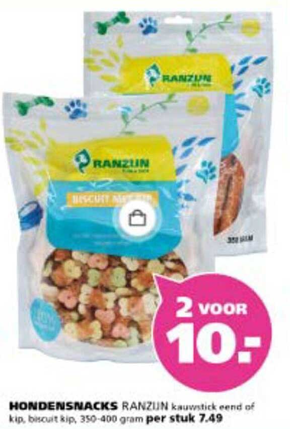 HONDENSNACKS RANZUJIN kauwstuk eend of kip, biscuit kip, 350-400 gram per stuk 7.49