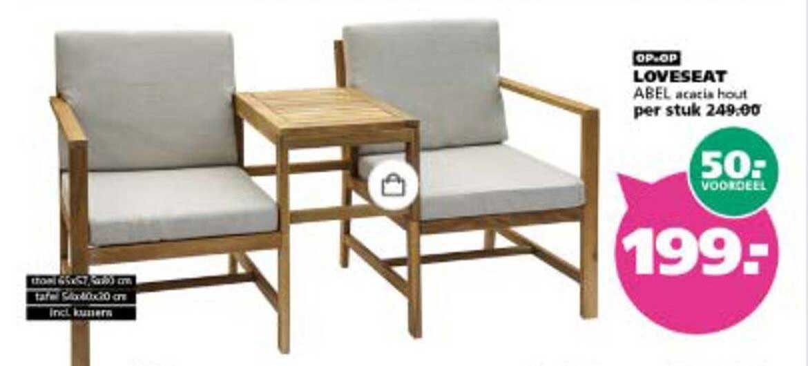 LOVESEAT ABEL acacia hout per stuk 249.00