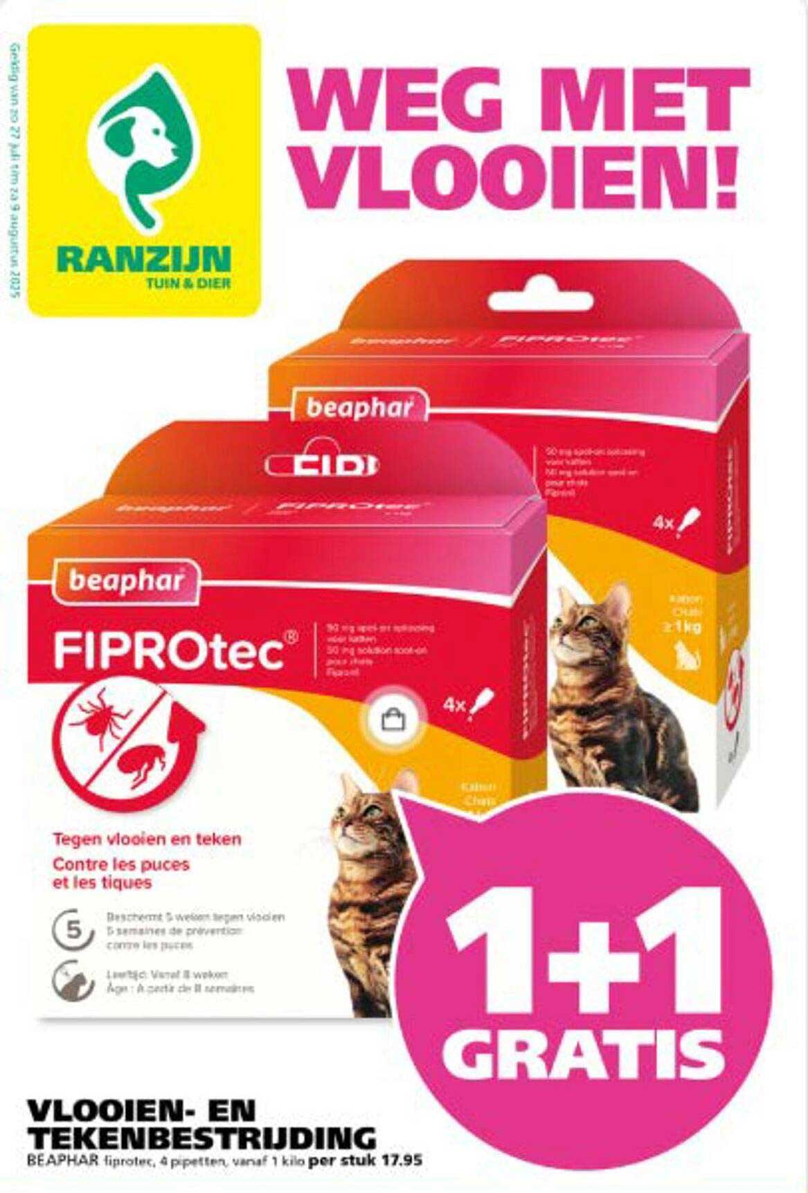 Vlooien- en tekenbestrijding BEAPHAR fiprotec, 4 pipetten, vanaf 1 kilo per stuk 17.95