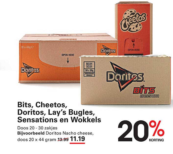 Bits, Cheetos, Doritos, Lay's Bugles, Sensations en Wokkels