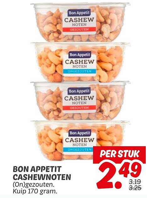 BON APPETIT CASHEWNOTEN (On)gezouten 170 gram