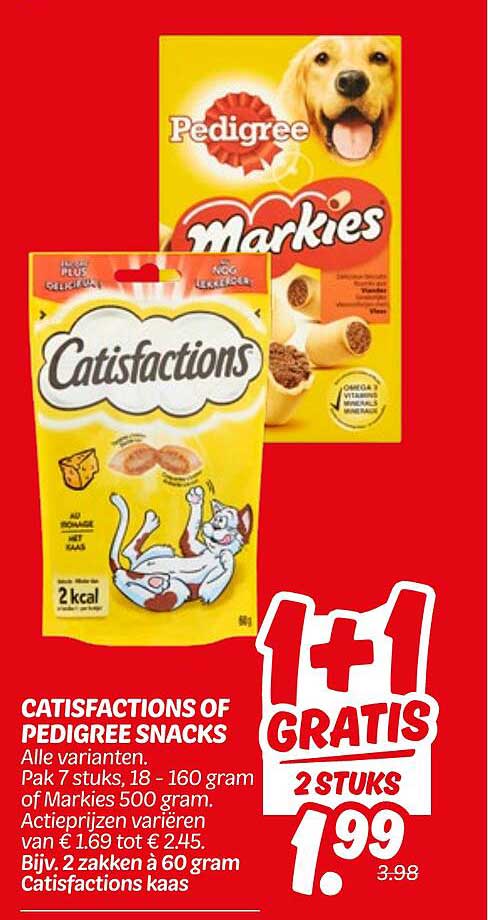 Catisfactions of Pedigree Snacks 1+1 Gratis