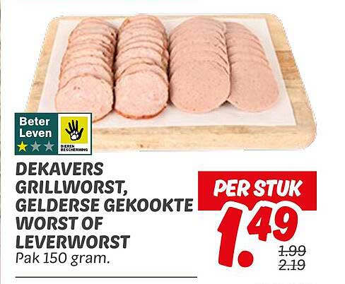 DEKAVERS GRILLWORST, GELDERSE GEKOOKTE WORST OF LEVERWORST Pak 150 gram