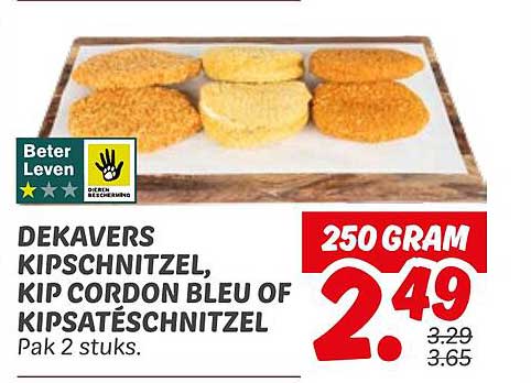 DEKAVERS KIPSCHNITZEL, KIP CORDON BLEU OF KIPSATÉSCHNITZEL Pak 2 stuks.