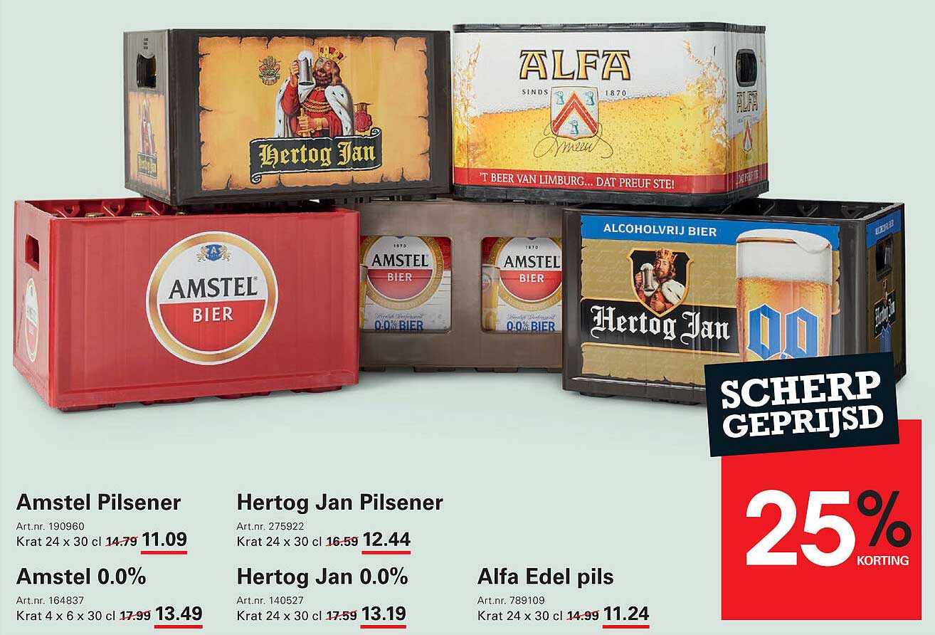Scherp geprijsd: Amstel Pilsener, Hertog Jan Pilsener, Amstel 0.0% en meer!