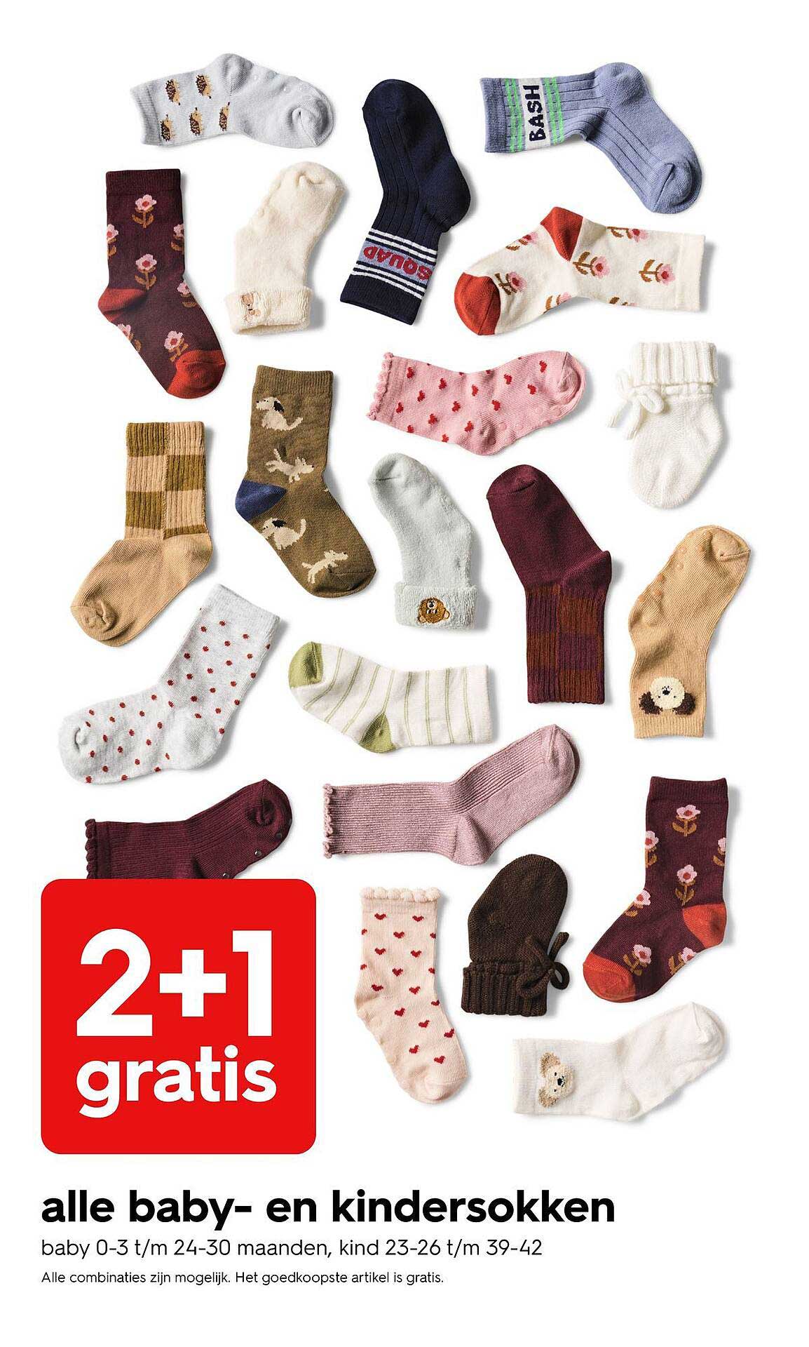 alle baby- en kindersokken 2+1 gratis
