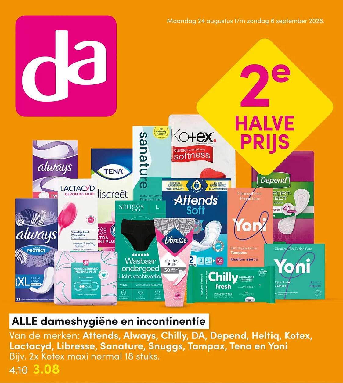ALLE dameshygiëne en incontinentie 2e halve prijs