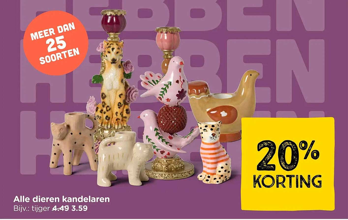 Alle dieren kandelaars 20% korting