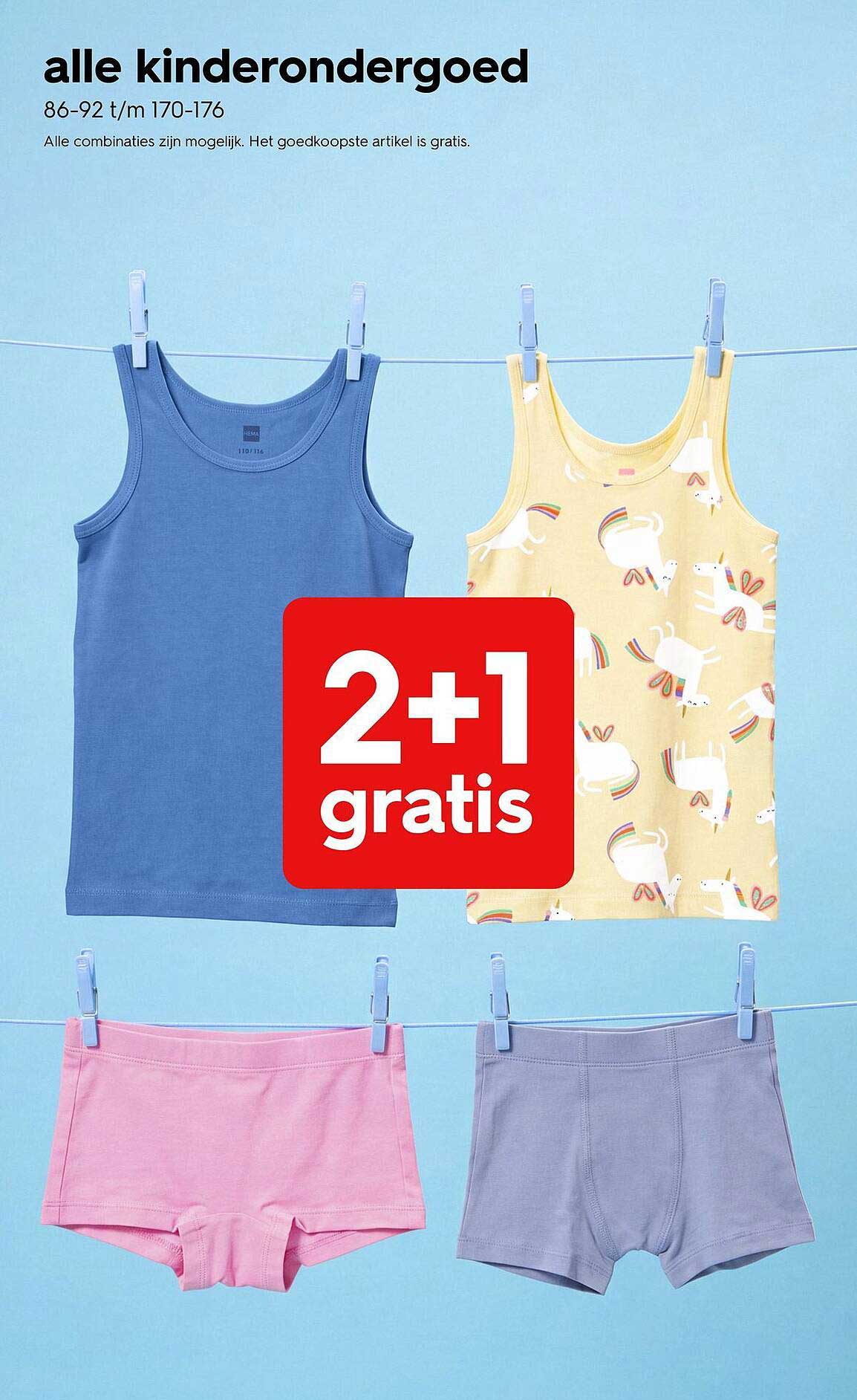 alle kinderondergoed 86-92 t/m 170-176 2+1 gratis