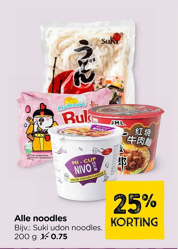 Alle noodles 25% korting