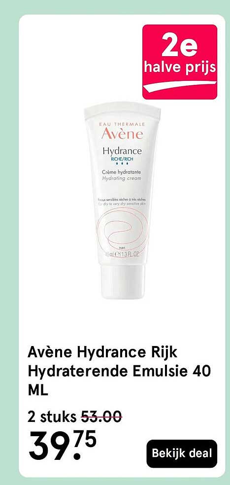 Avène Hydrance Rijk Hydraterende Emulsie 40 ML 2e halve prijs