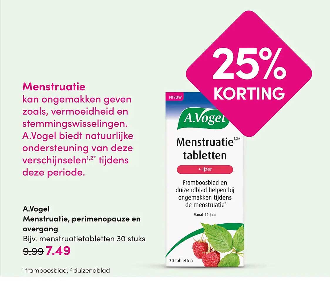 A.Vogel Menstruatie, perimenopauze en overgang Bijv. menstruatietabletten 30 stuks