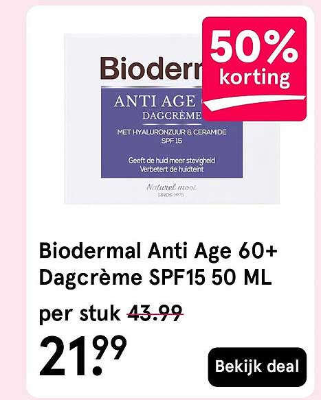 Biodermal Anti Age 60+ Dagcrème SPF15 50 ML per stuk 50% korting