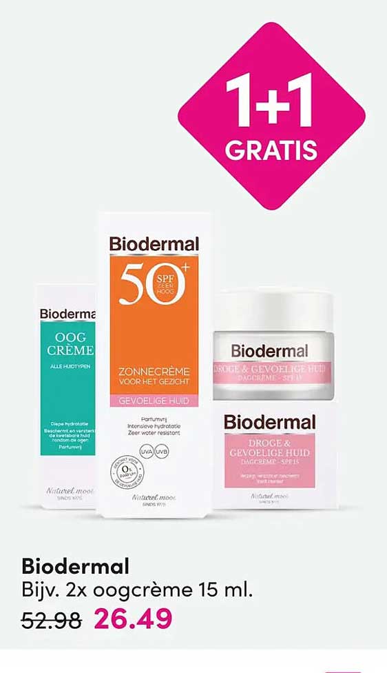 Biodermal Bijv. 2x oogcrème 15 ml. 1+1 GRATIS