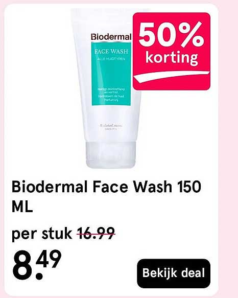 Biodermal Face Wash 150 ML 50% korting