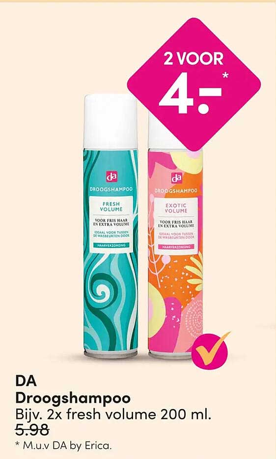 DA Droogshampoo Bijv. 2x fresh volume 200 ml. 2 voor 4.-