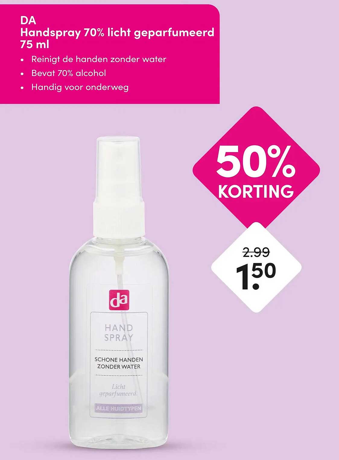 DA Handspray 70% licht geparfumeerd 75 ml