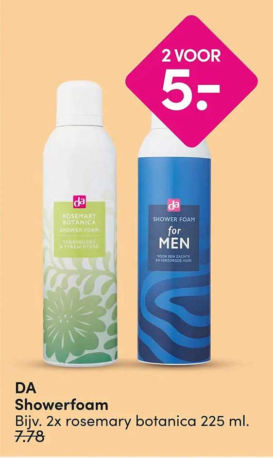 DA Showerfoam Bijv. 2x rosemary botanica 225 ml. 2 voor 5.-