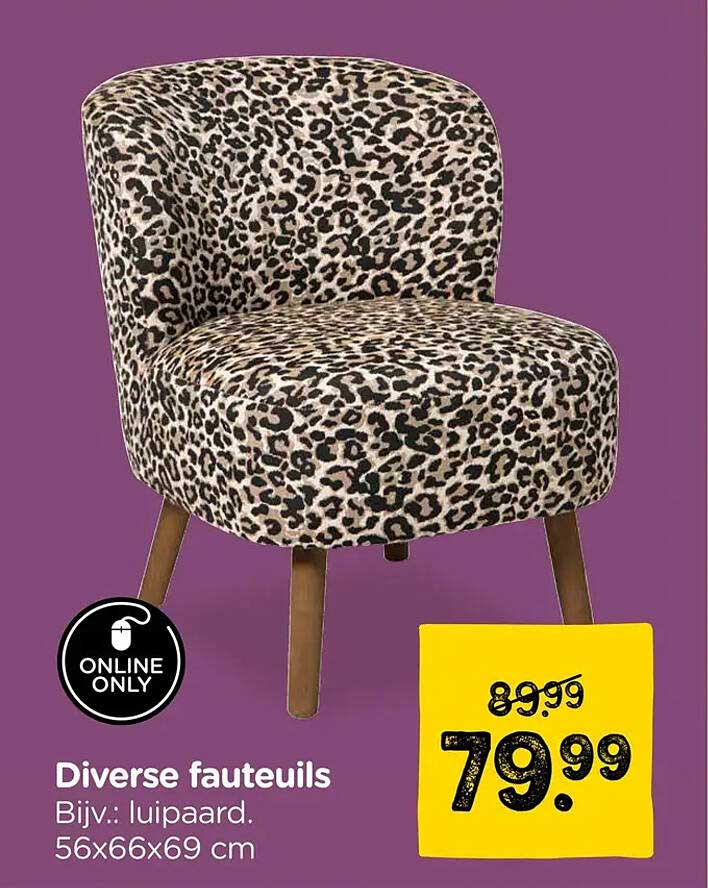 Diverse fauteuils Bijv.: luipaard. 56x66x69 cm
