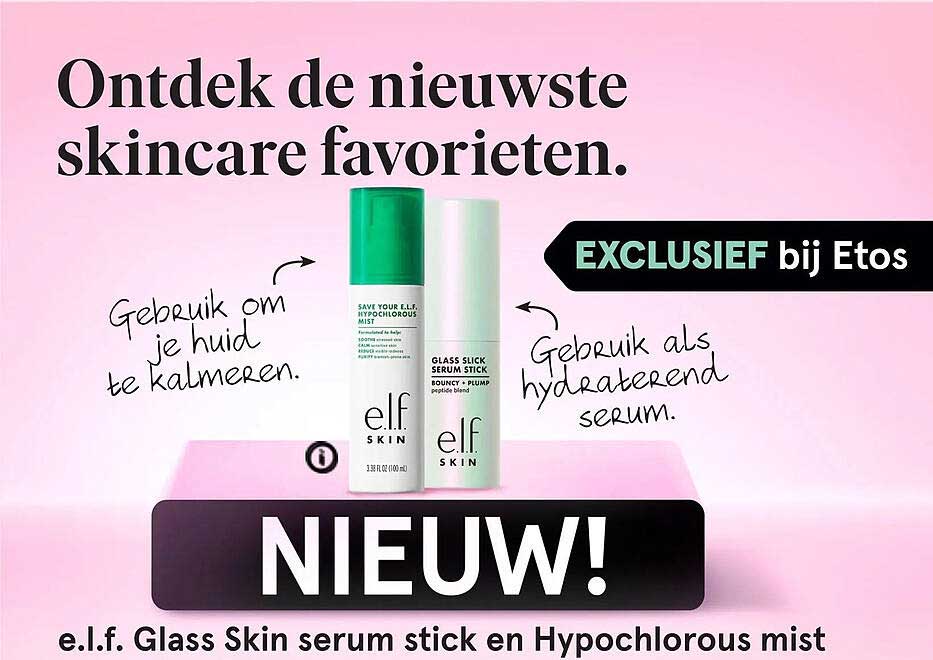 e.l.f. Glass Skin serum stick en Hypochlorous mist