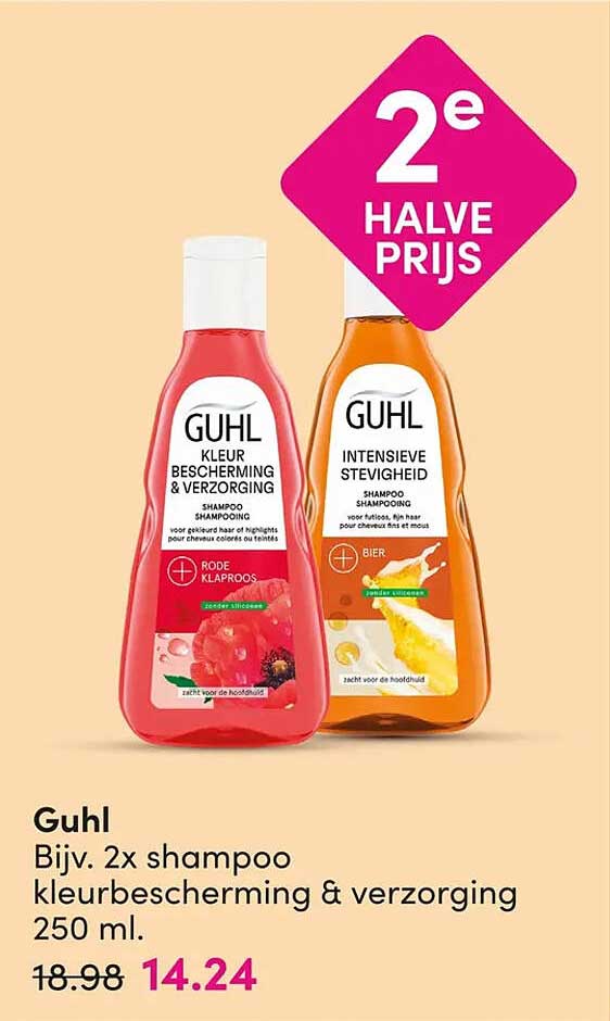 Guhl Bijv. 2x shampoo kleurbescherming & verzorging 250 ml. 2e halve prijs