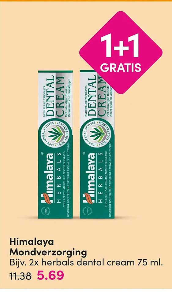 Himalaya Mondverzorging Bijv. 2x herbals dental cream 75 ml. 1+1 gratis