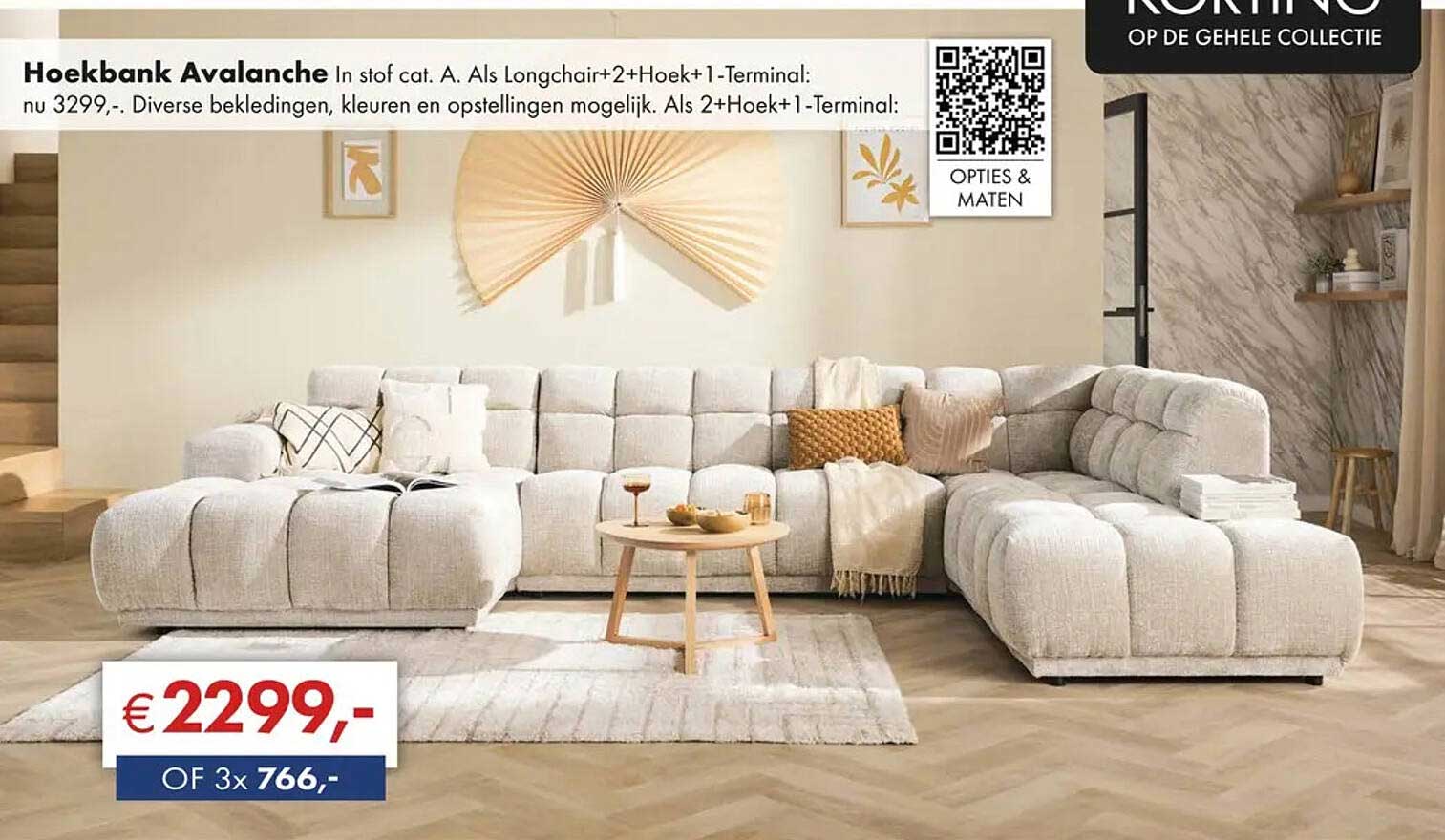Hoekbank Avalanche in stof cat. A. Als Longchair+2+Hoek+1-Terminal: nu 3299,- Diverse bekledingen, kleuren en opstellingen mogelijk. Als 2+Hoek+1-Terminal: