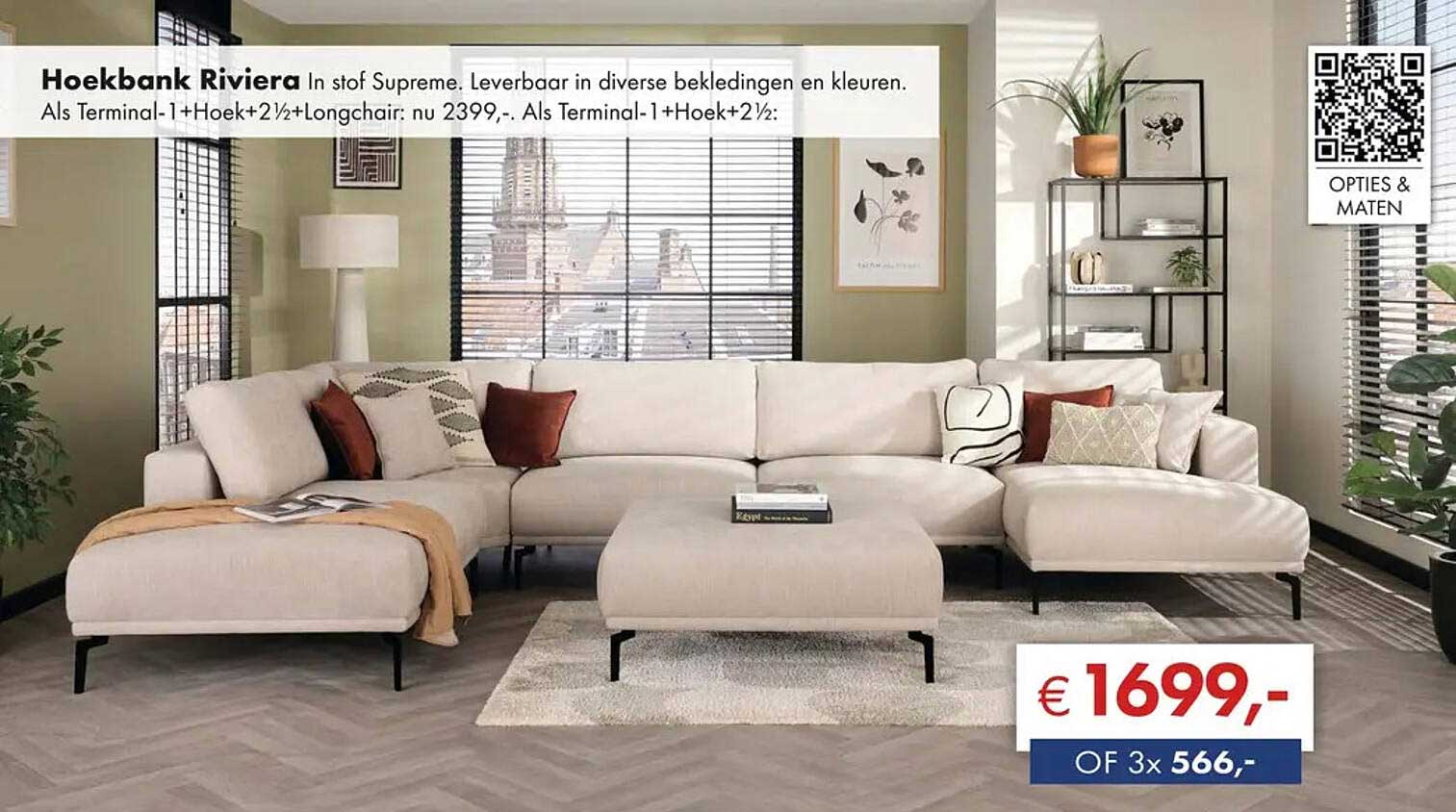 Hoekbank Riviera In stof Supreme. Leverbaar in diverse bekledingen en kleuren.