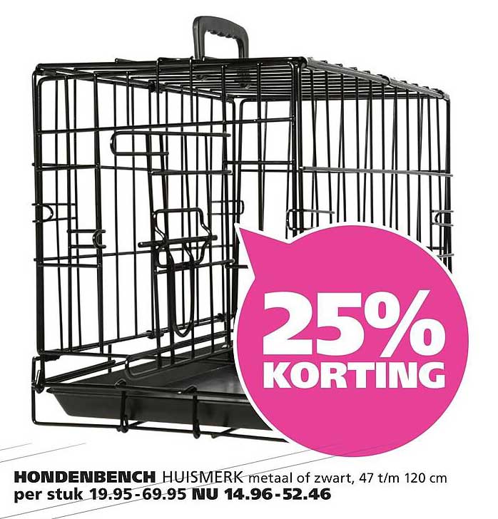 HONDENBENCH HUISMERK metaal of zwart, 47 t/m 120 cm 25% KORTING