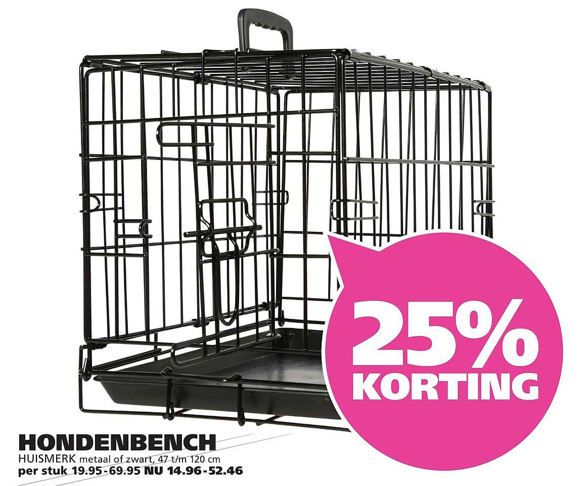 HONDENBENCH HUISMERK metaal of zwart, 47 t/m 120 cm 25% KORTING