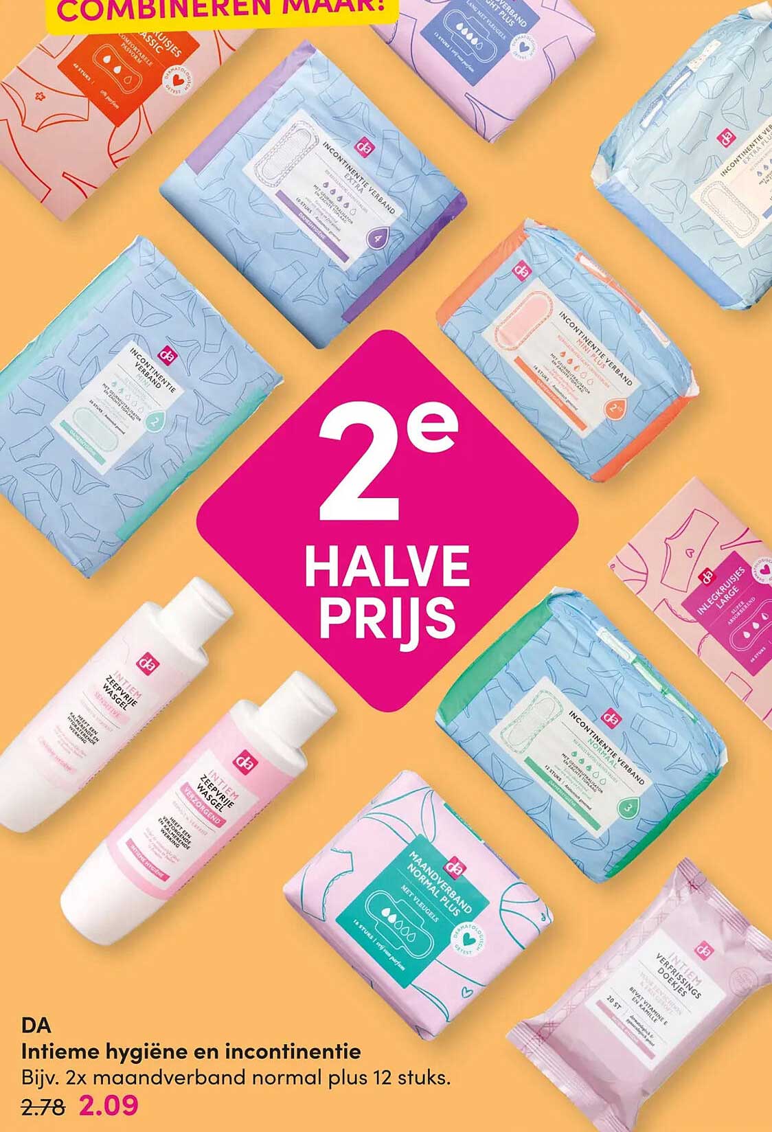 Intieme hygiëne en incontinentie Bijv. 2x maandverband normal plus 12 stuks. 2e halve prijs