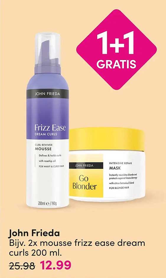 John Frieda Bijv. 2x mousse frizz ease dream curls 200 ml. 1+1 GRATIS