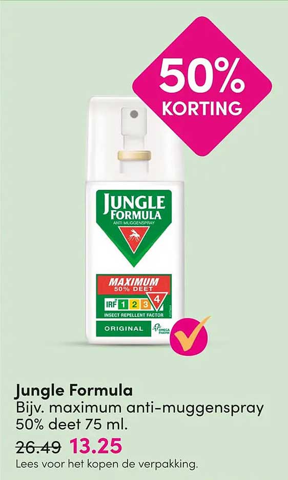 Jungle Formula Bijv. maximum anti-muggenspray 50% deet 75 ml. 50% KORTING